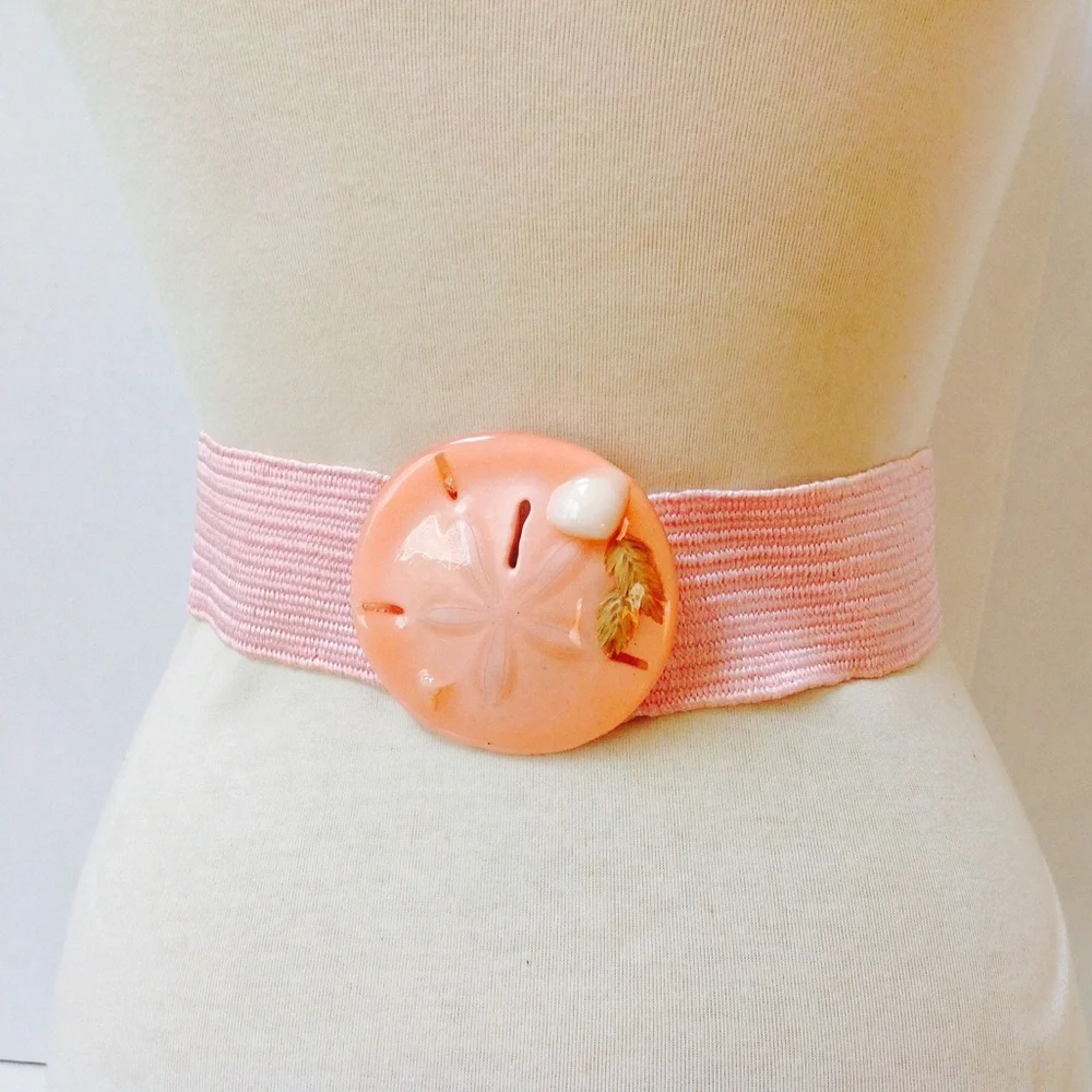 Vintage Pink Sand Dollar Belt Acrylic Shell Buckle